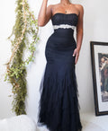 Vintage Ruched Mermaid Black Strapless Gown