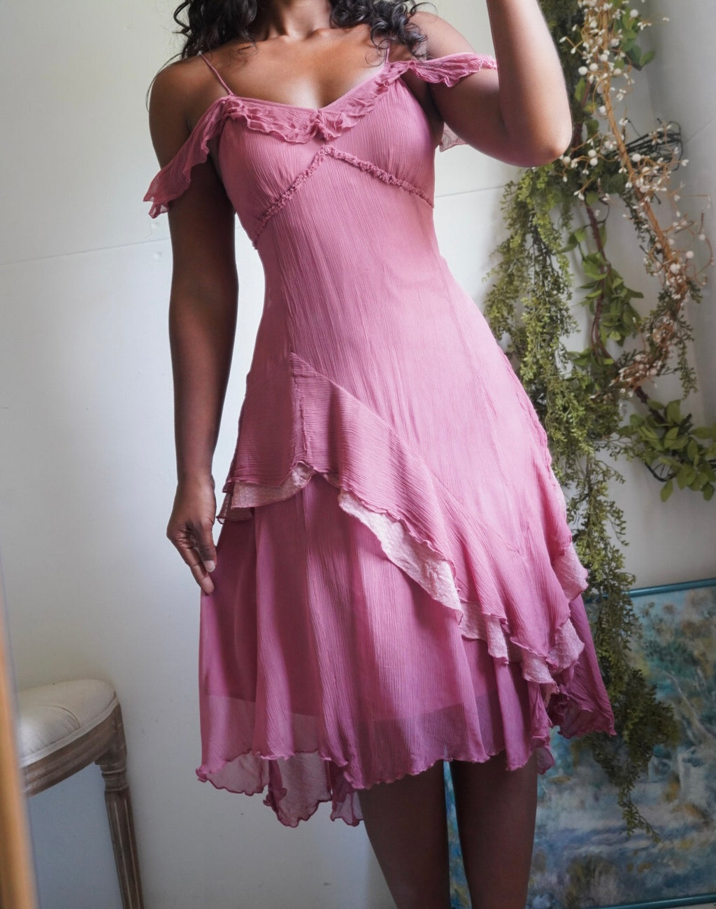 Y2K Dusty Rose Pink Silk Fairy Dress