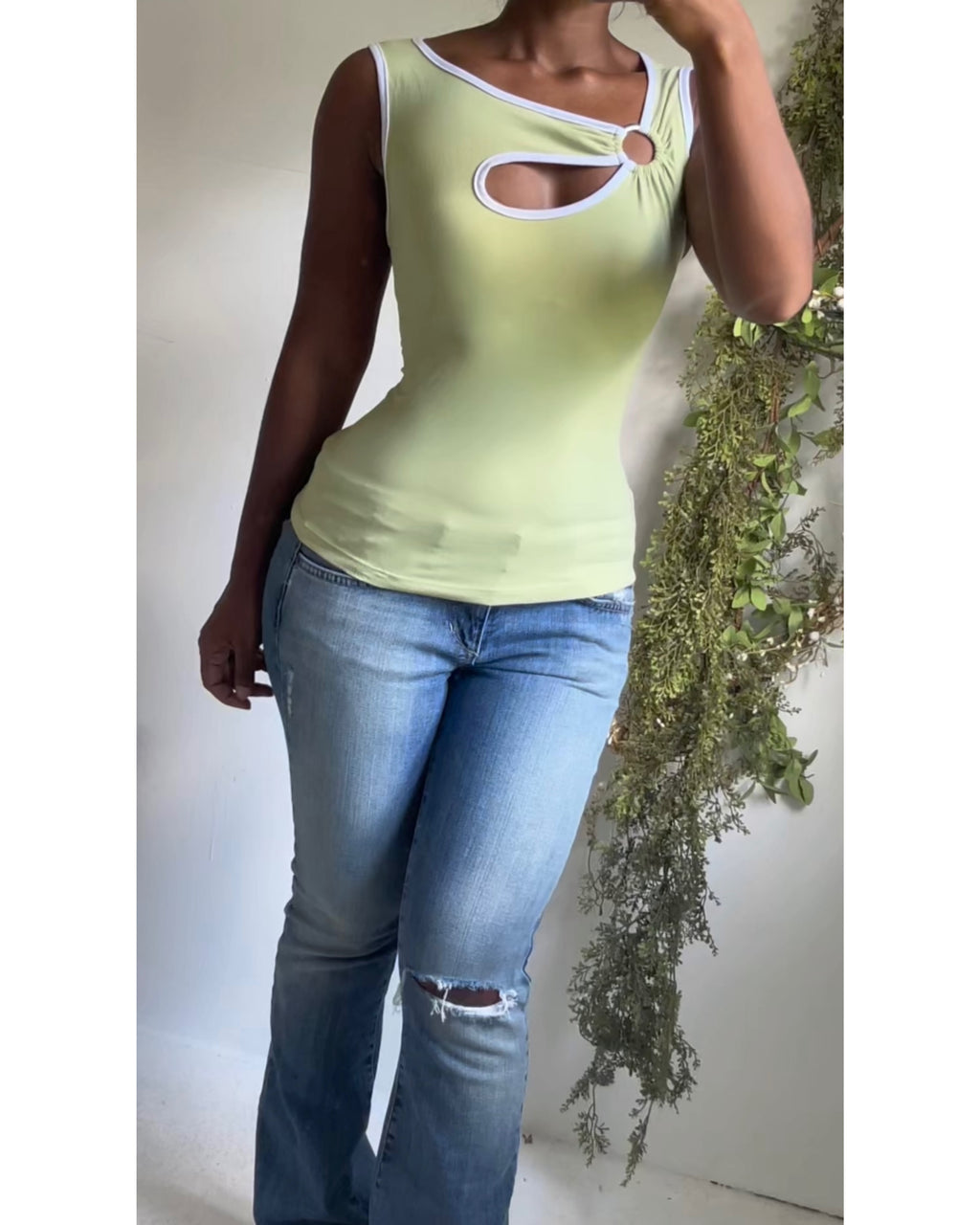Y2K Apple Green Cutout Neckline Tank