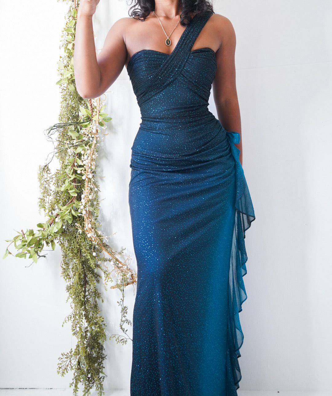 Blue Gradient Glitter One Shoulder Gown