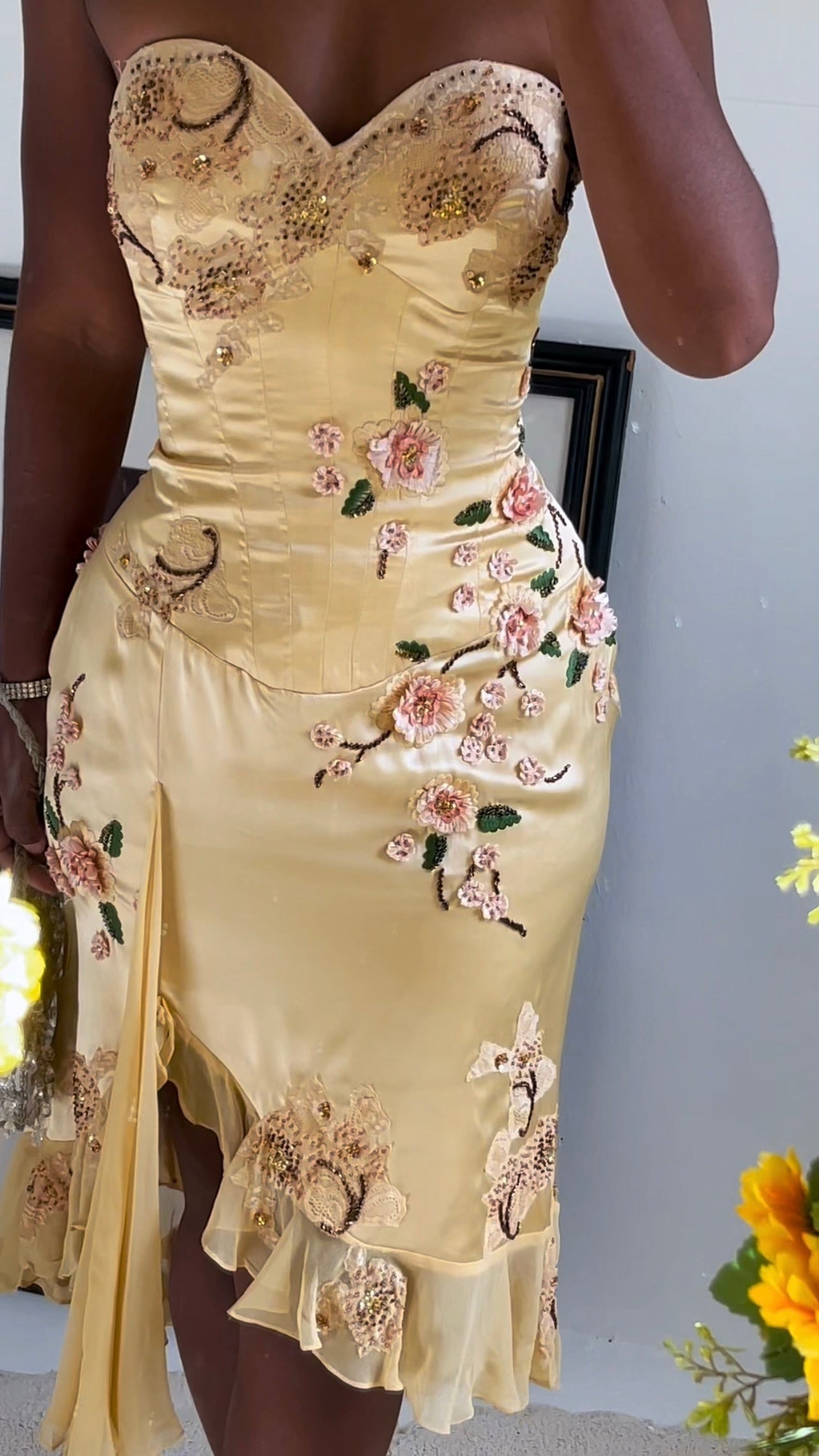 Deadstock Rare Silk Butter Yellow Corset Dress