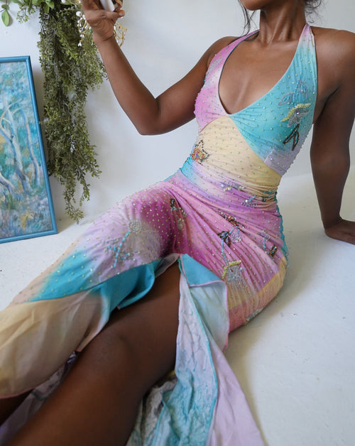 Rainbow Fairy Beaded Halter Gown (Made to Order)
