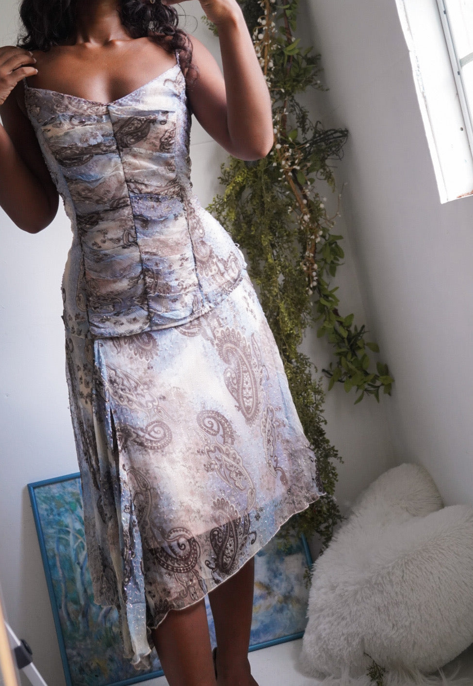 Y2K Paisley Boho Silk 2 Piece Set
