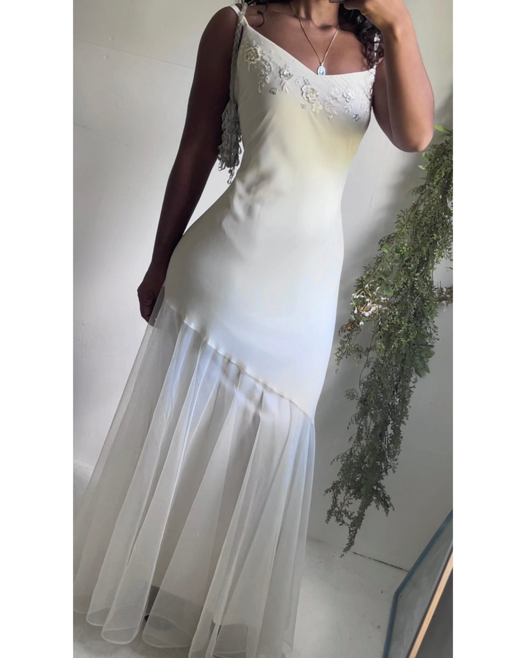 Y2K Ivory Tulle Hem Gown
