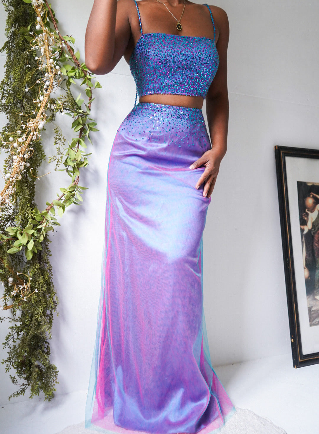 Vintage Y2K Purple Layered Iridescent 2 Piece Set