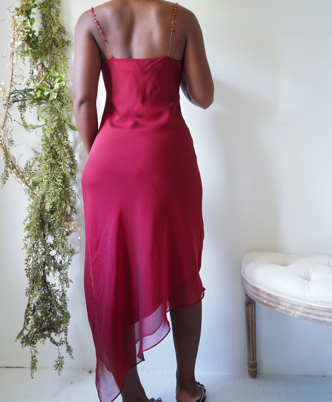 Y2K Iridescent Crimson Jewel Strap Dress