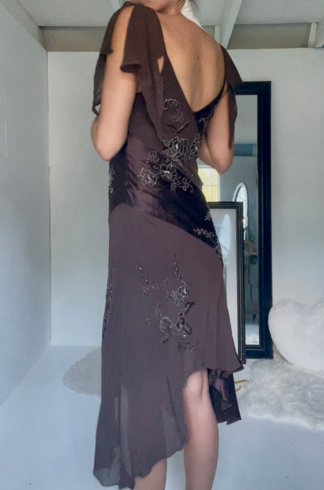 Vintage Rare Y2K Brown Beaded Silk Fairy Dress