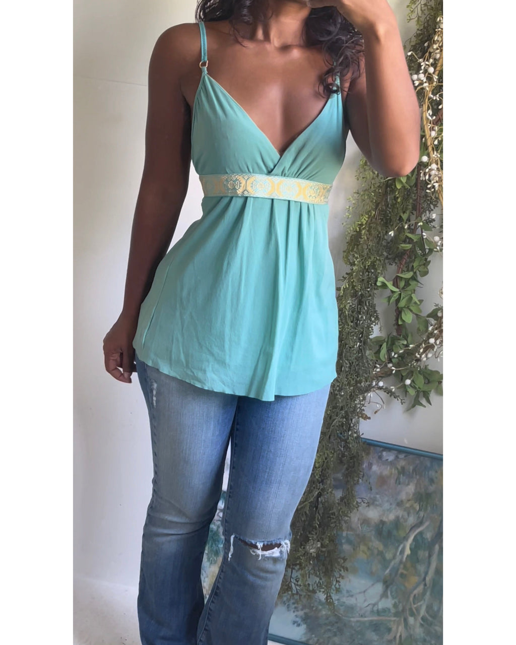 Y2K Turquoise Mesh Babydoll Top