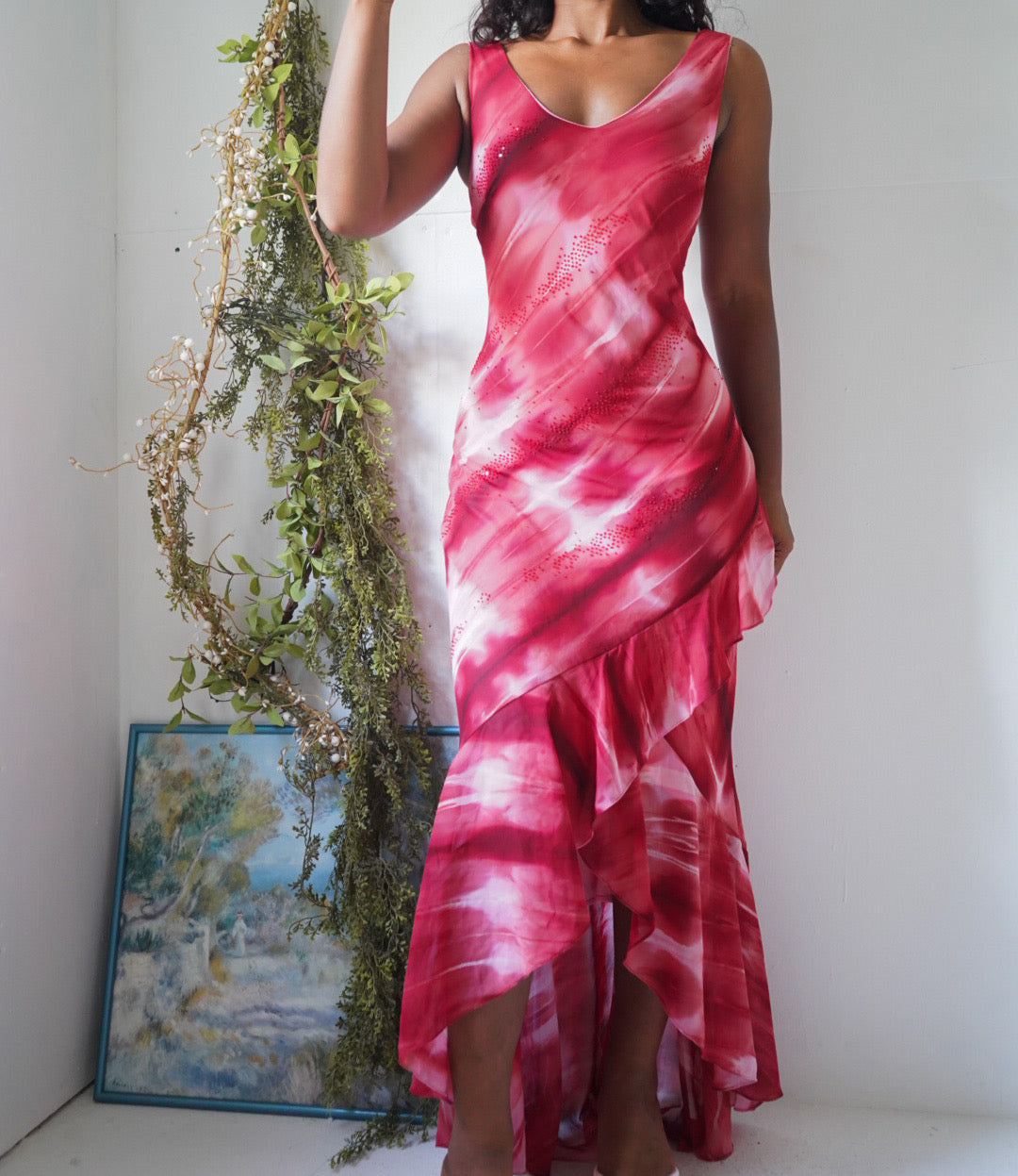 Y2K Tie Dye Glitter Detail Ruffle Hem Dress