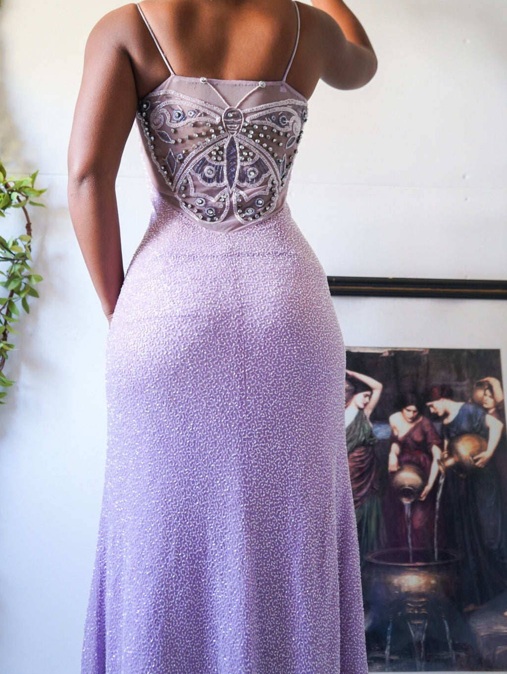 Pale Pink Beaded Butterfly Motif Gown