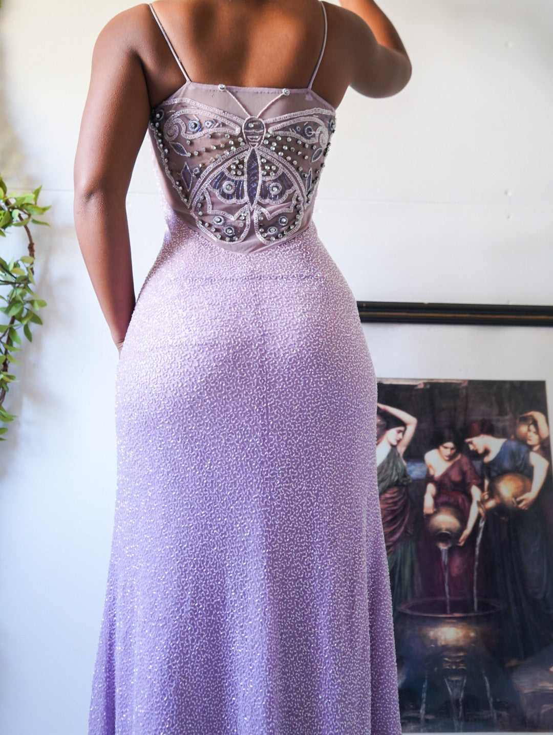 Pale Pink Beaded Butterfly Motif Gown