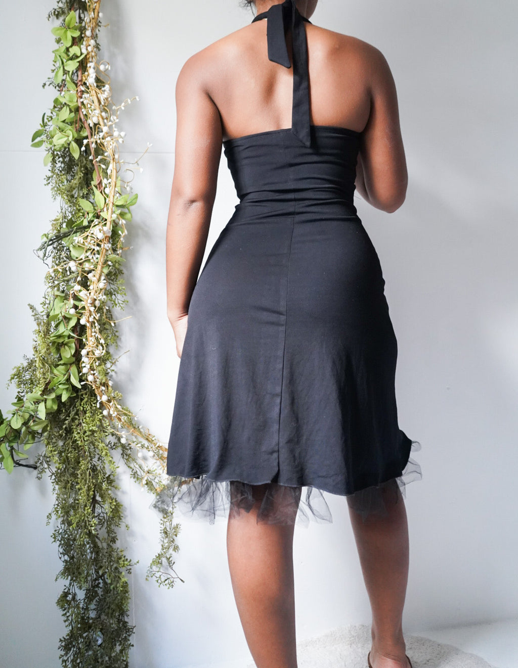 Y2K Halter Black Dress with Pink Piping Details
