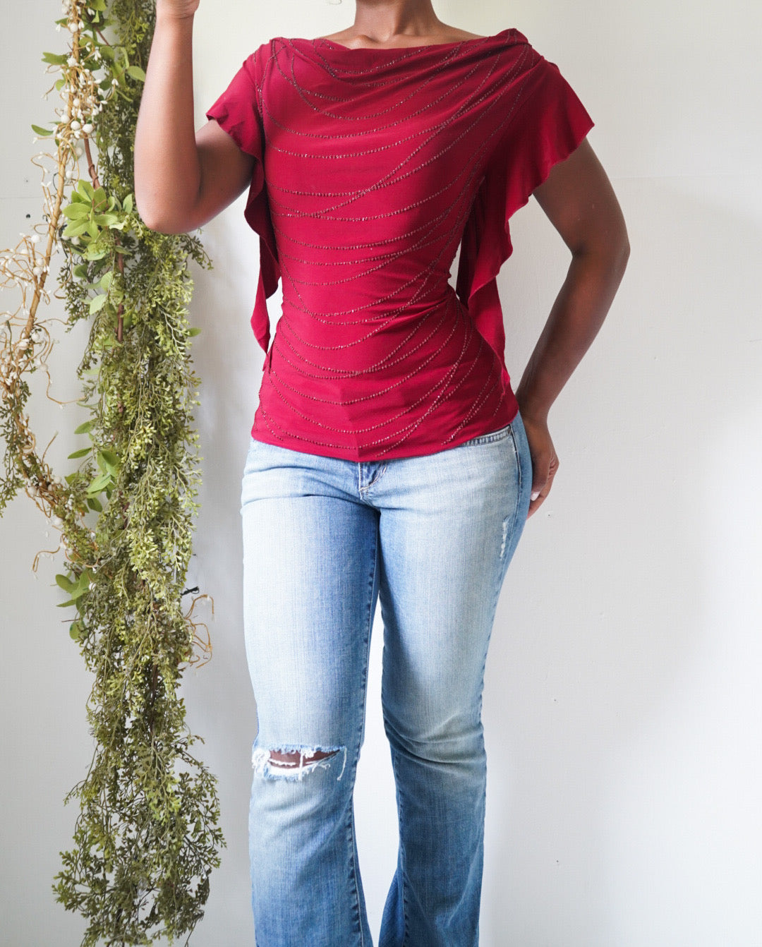 Y2K Red Flyaway Sleeve Top