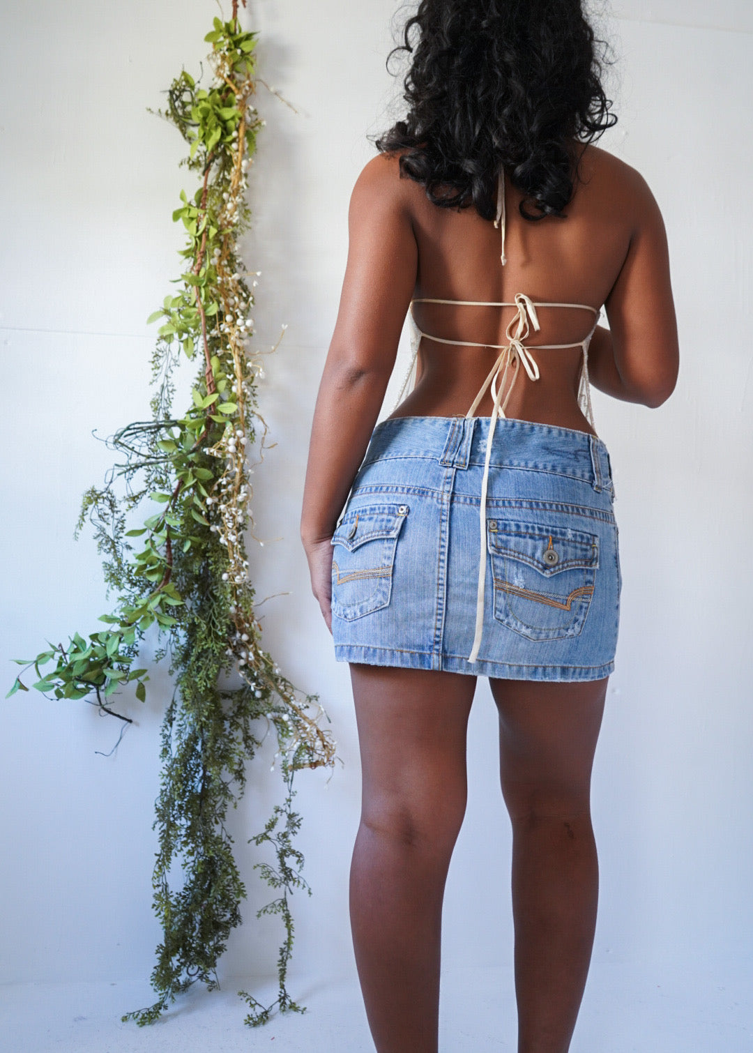Beaded Cream Mesh Tie Back Top