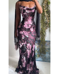 Rare Y2K Silk Devore Pink and Black Floral Gown