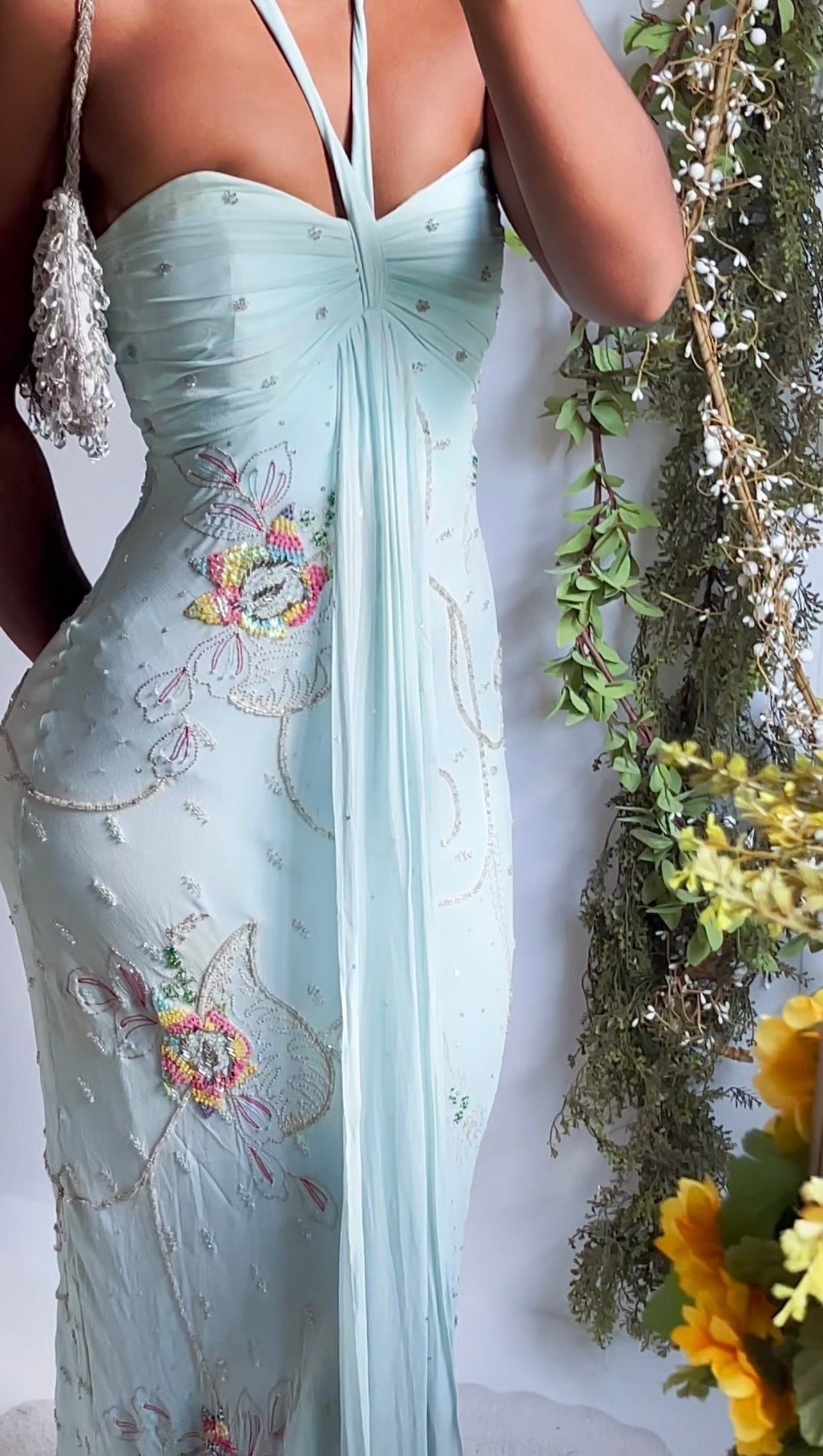 Y2K Pastel Blue Silk Beaded Fairy Gown