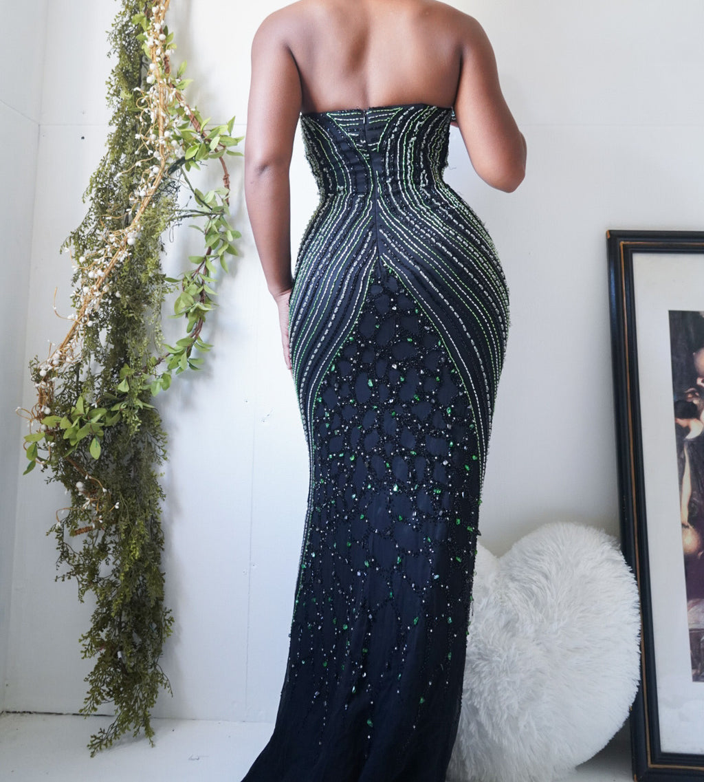 Strapless Beaded Silk Corset Gown