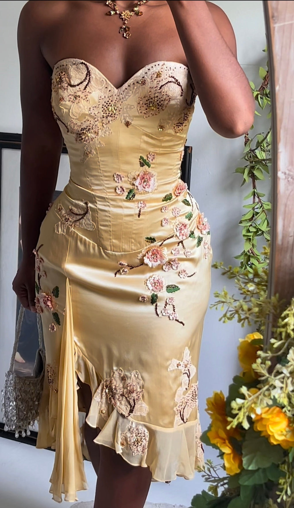 Deadstock Rare Silk Butter Yellow Corset Dress