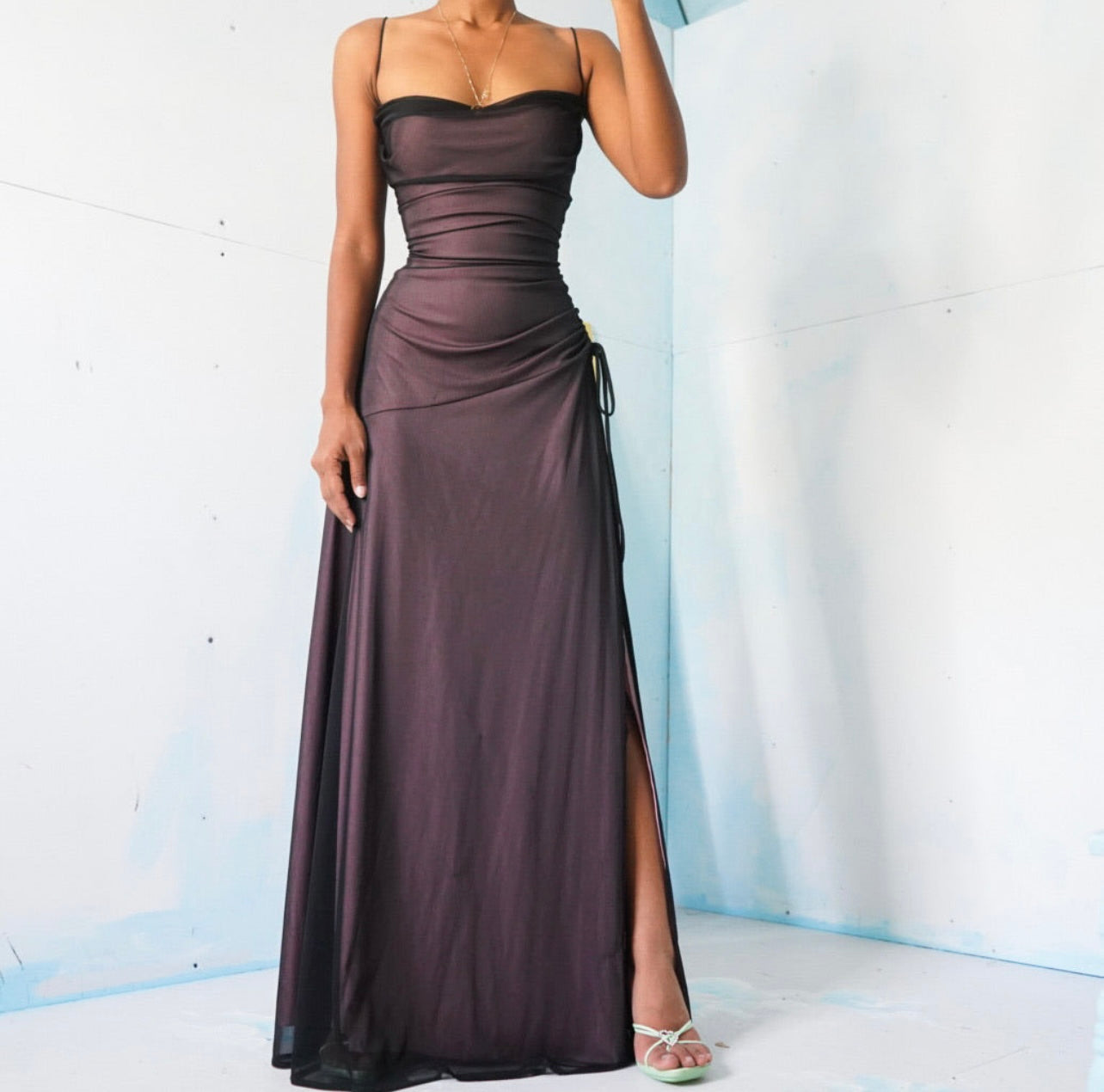 Vintage Inspired Pink and Black Layered Gown