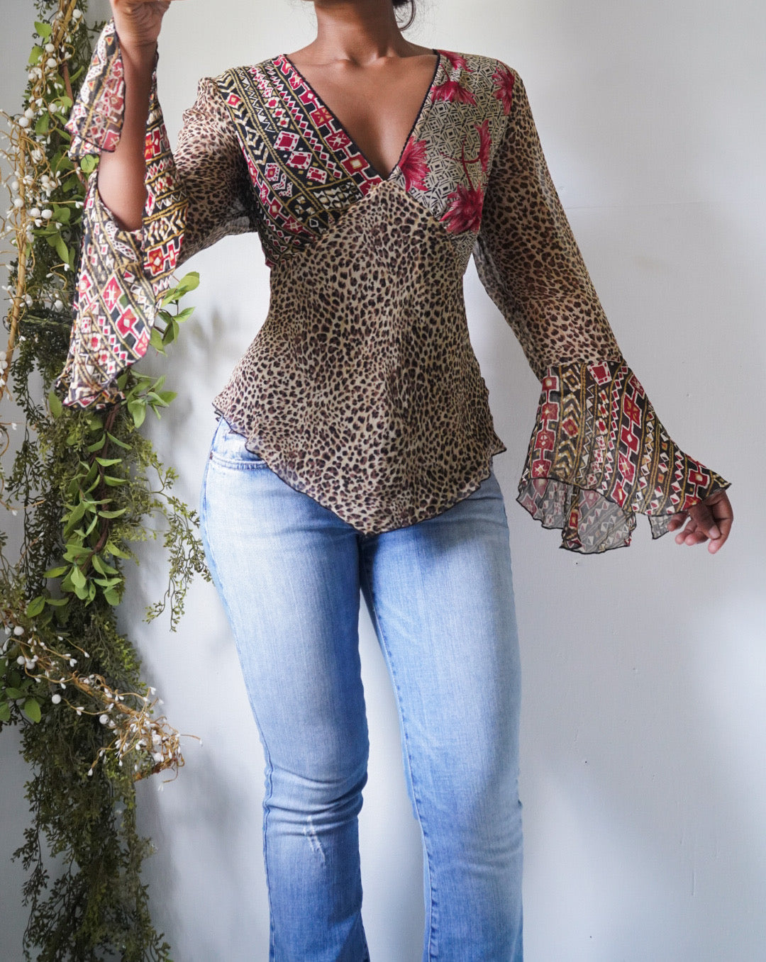 Y2K Silk Animal Patchwork Print Silk Top