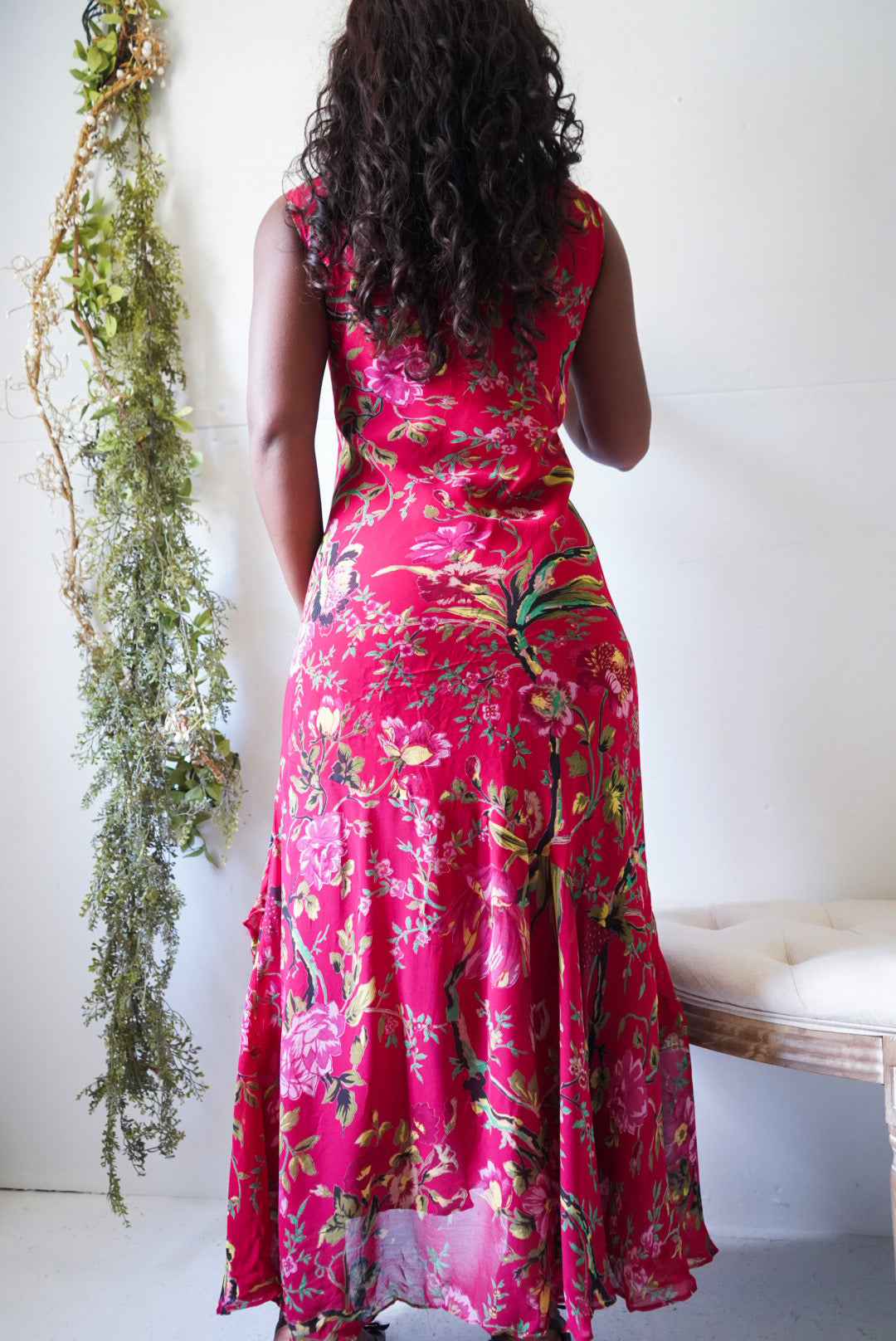 Y2K Red Floral Fairy Hem Midi Dress