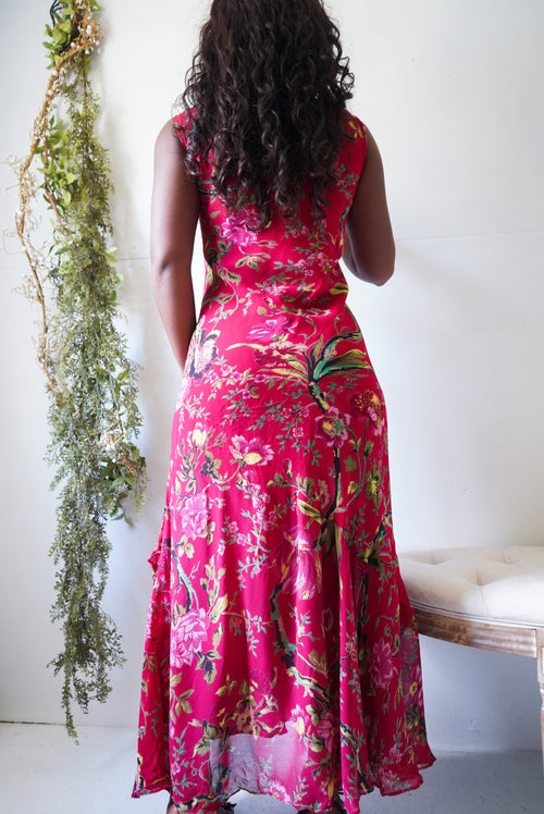 Y2K Red Floral Fairy Hem Midi Dress