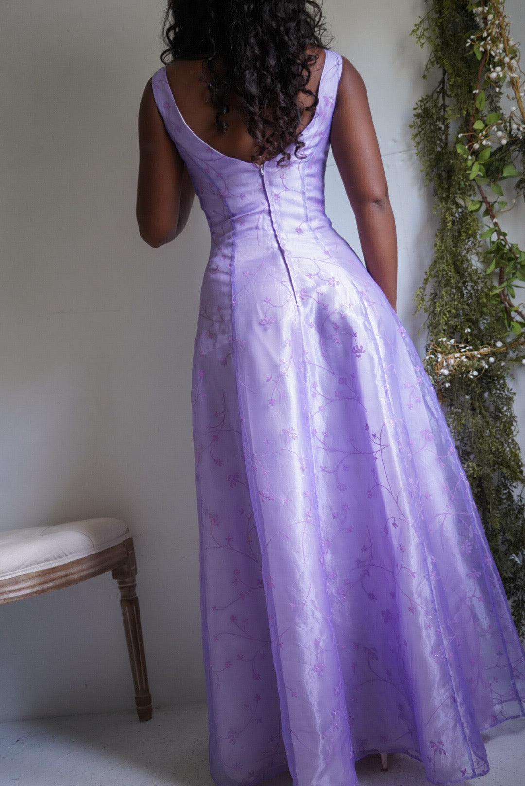 Y2K Lavender Organza Burnout Gown