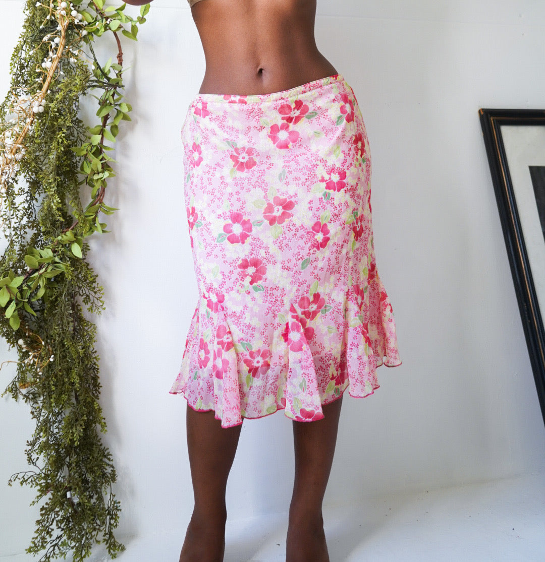 Pink Floral Midi Skirt
