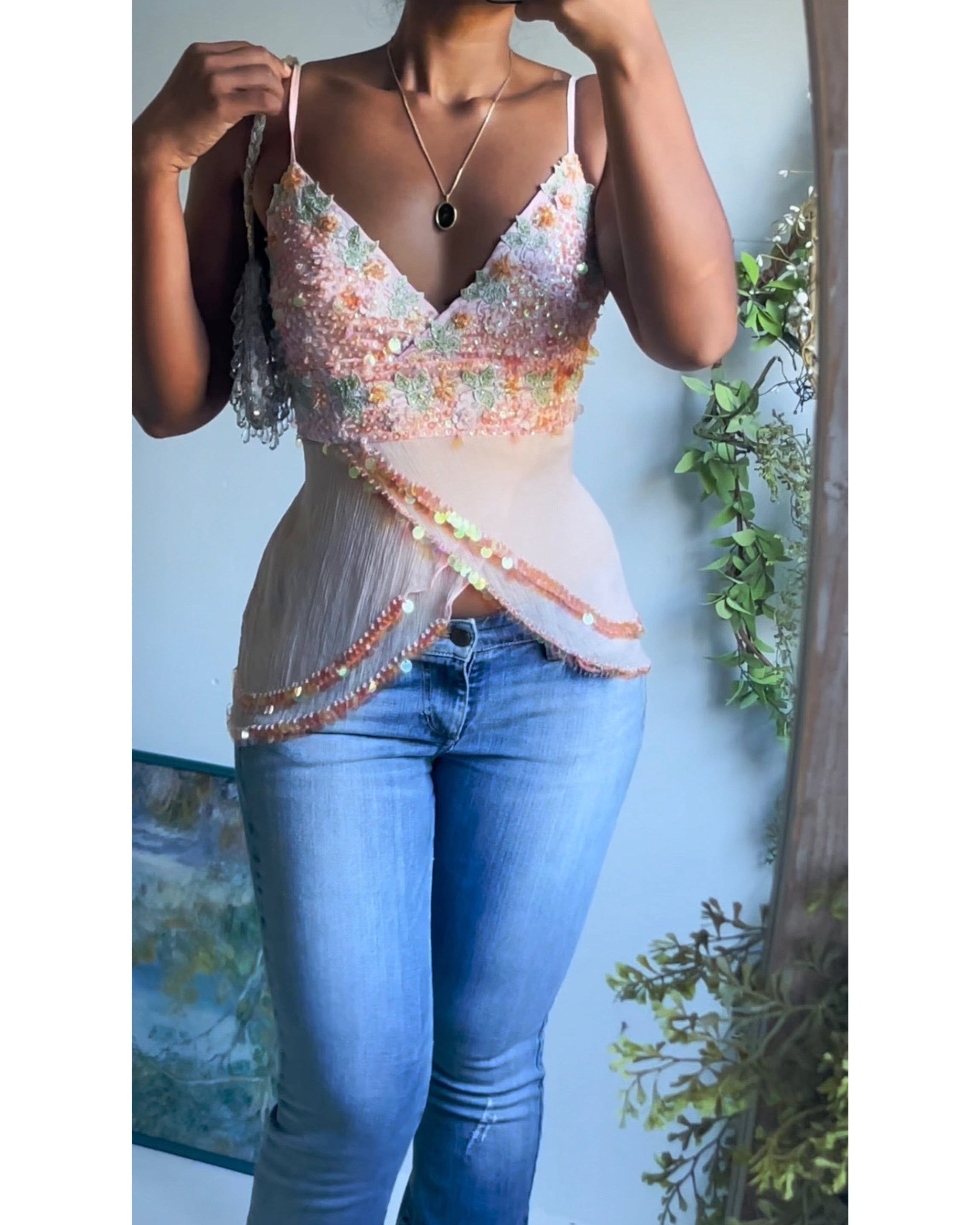 Rare Y2K Baby Pink Sequin Fairy Top