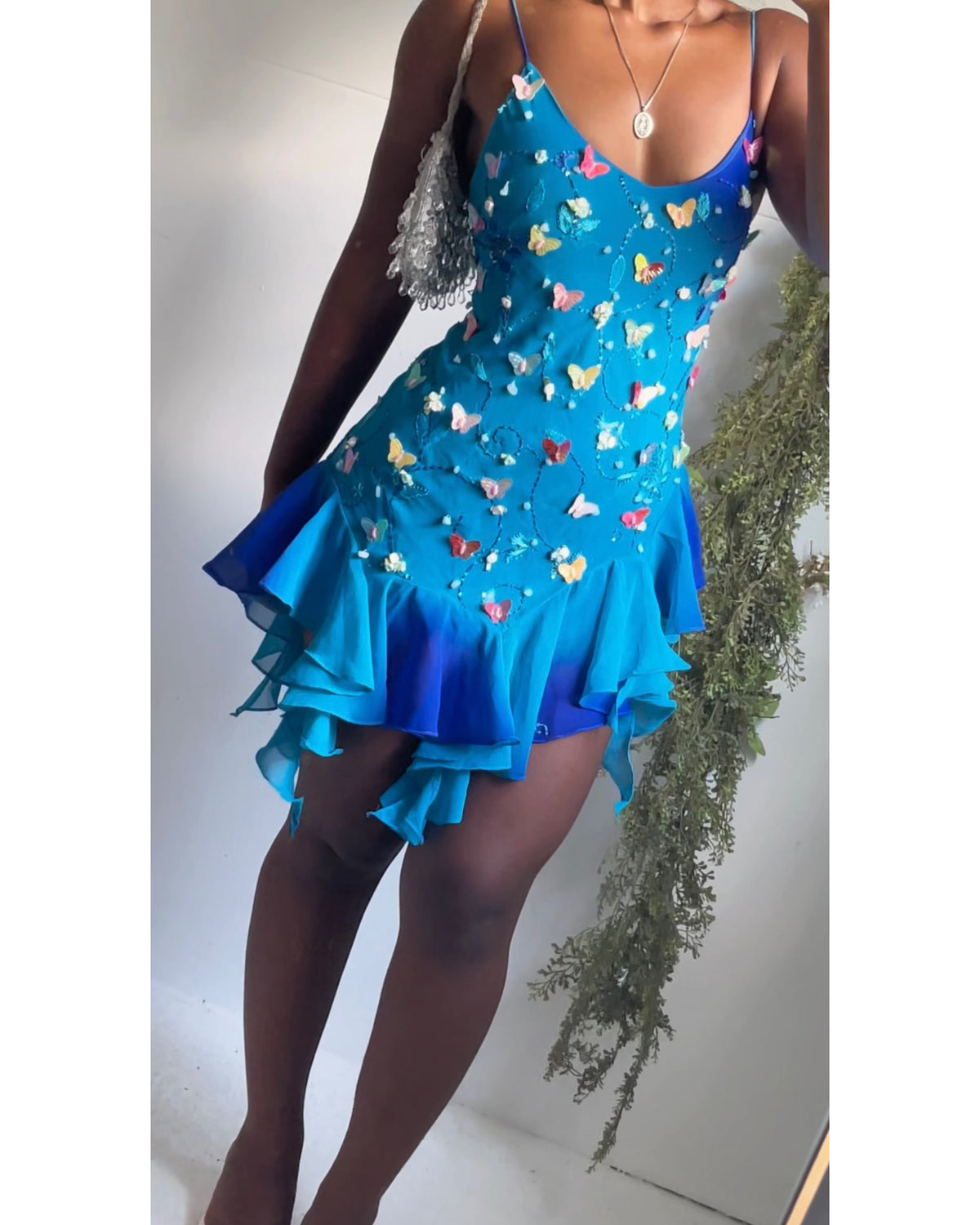 Blue Handmade Reworked Butterfly Mini Dress