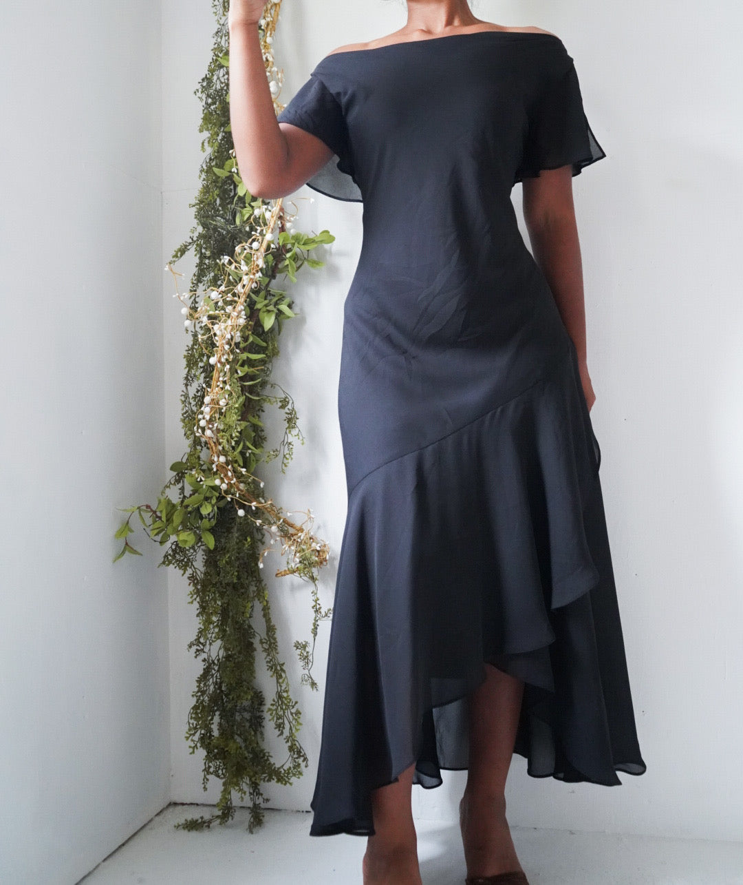Y2K Black Cowl Neck Staple Midi Dress