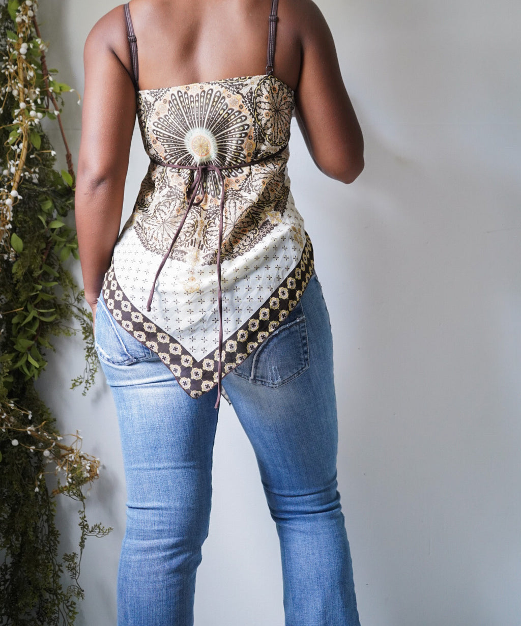 Y2K Boho Tie Back Scarf Top