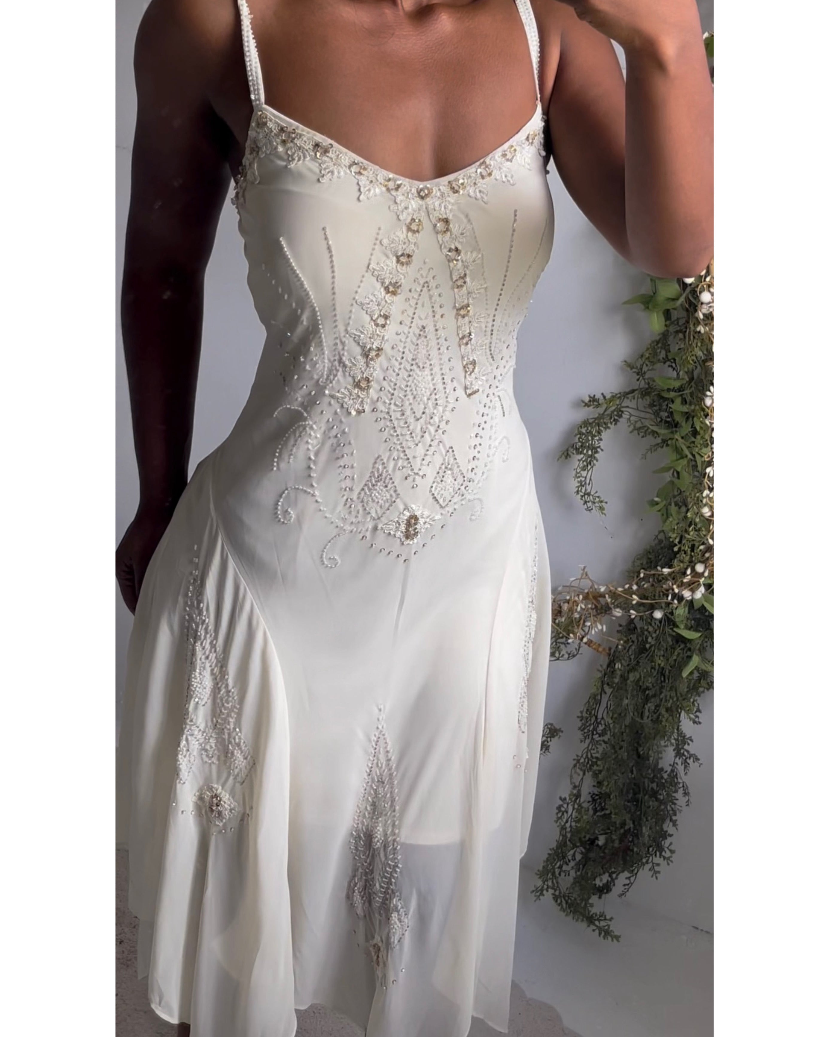 Y2K Cream Beaded Fairy Dress