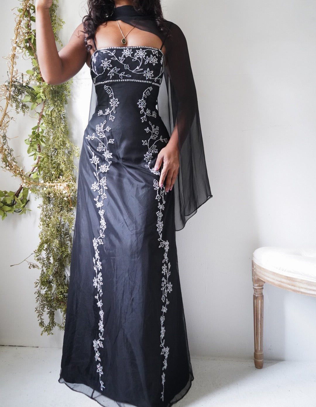 Rare Y2K Black Beaded Gown