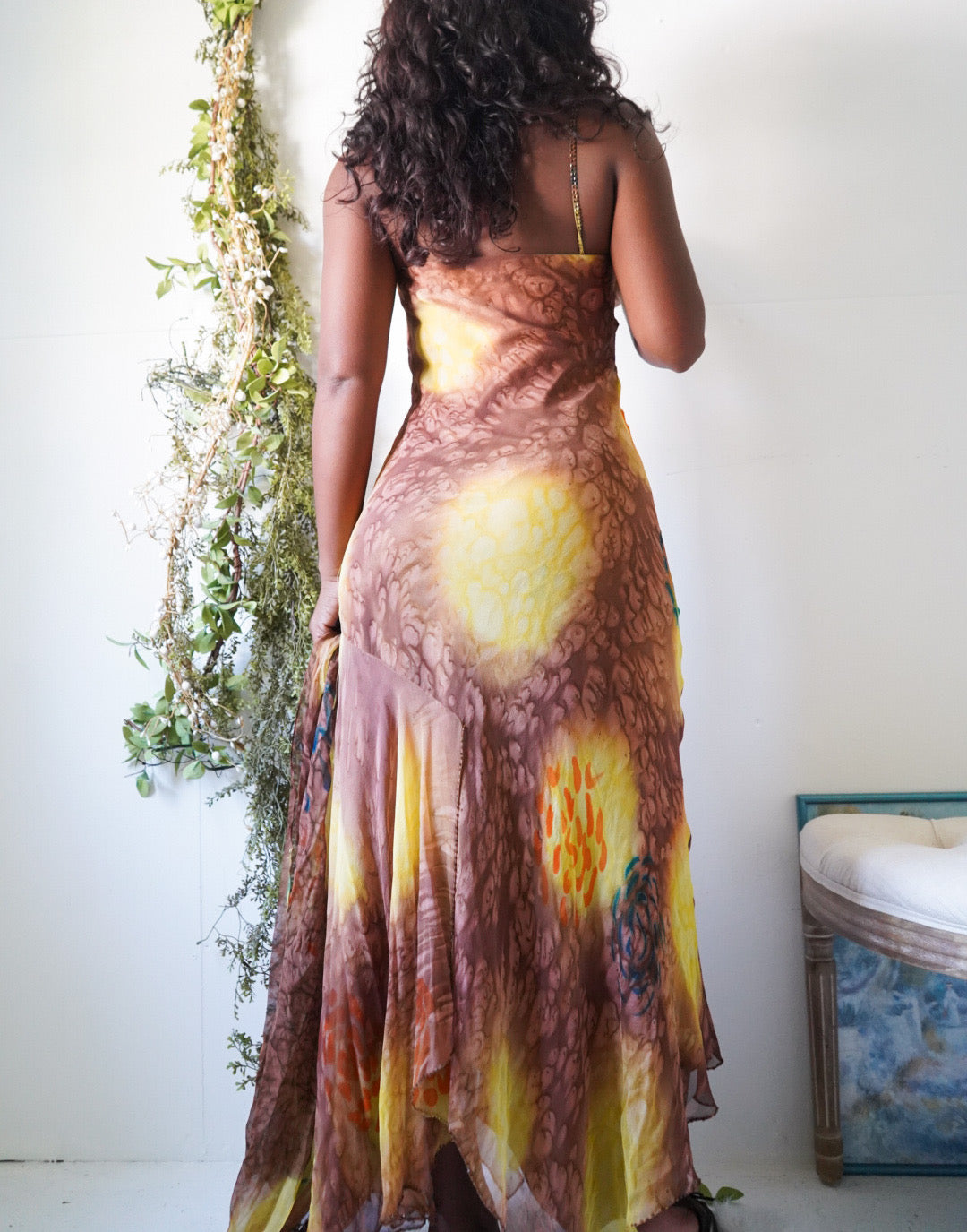 Rare Vintage Y2K Brown Abstract Silk Fairy Gown