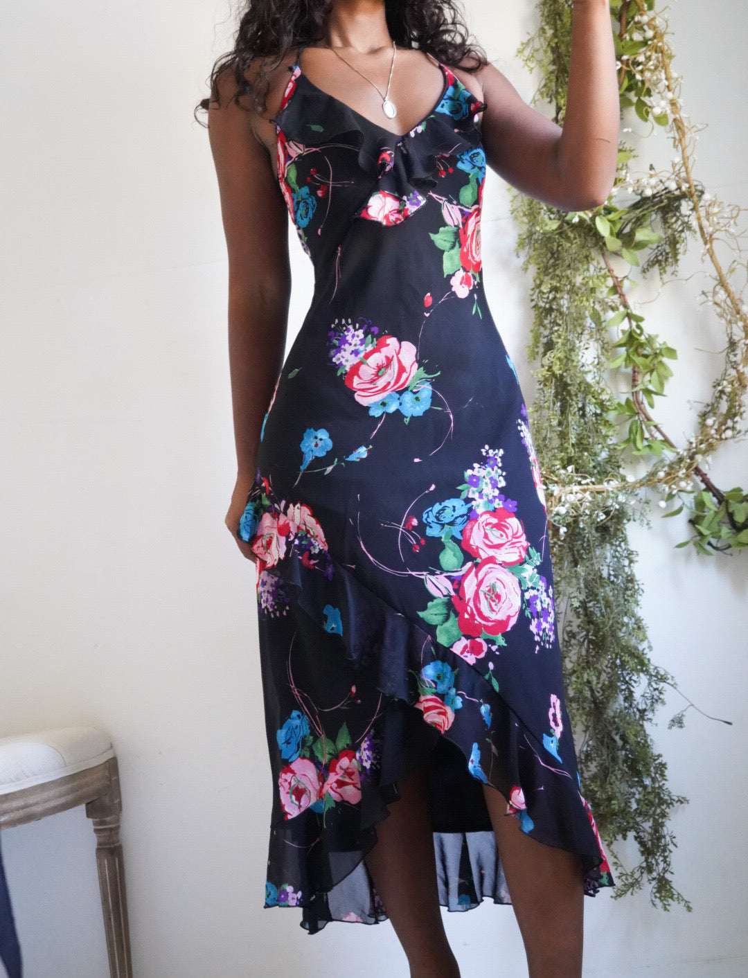 Y2K Floral Ruffle Hem Halter Dress