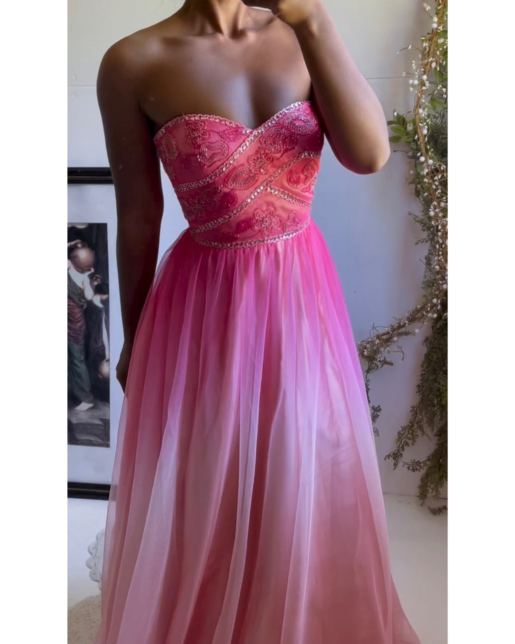 Y2K Peach and Pink Ombre Strapless Gown