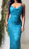 Vintage Early 2000’s Turquoise Beaded Gown (S)