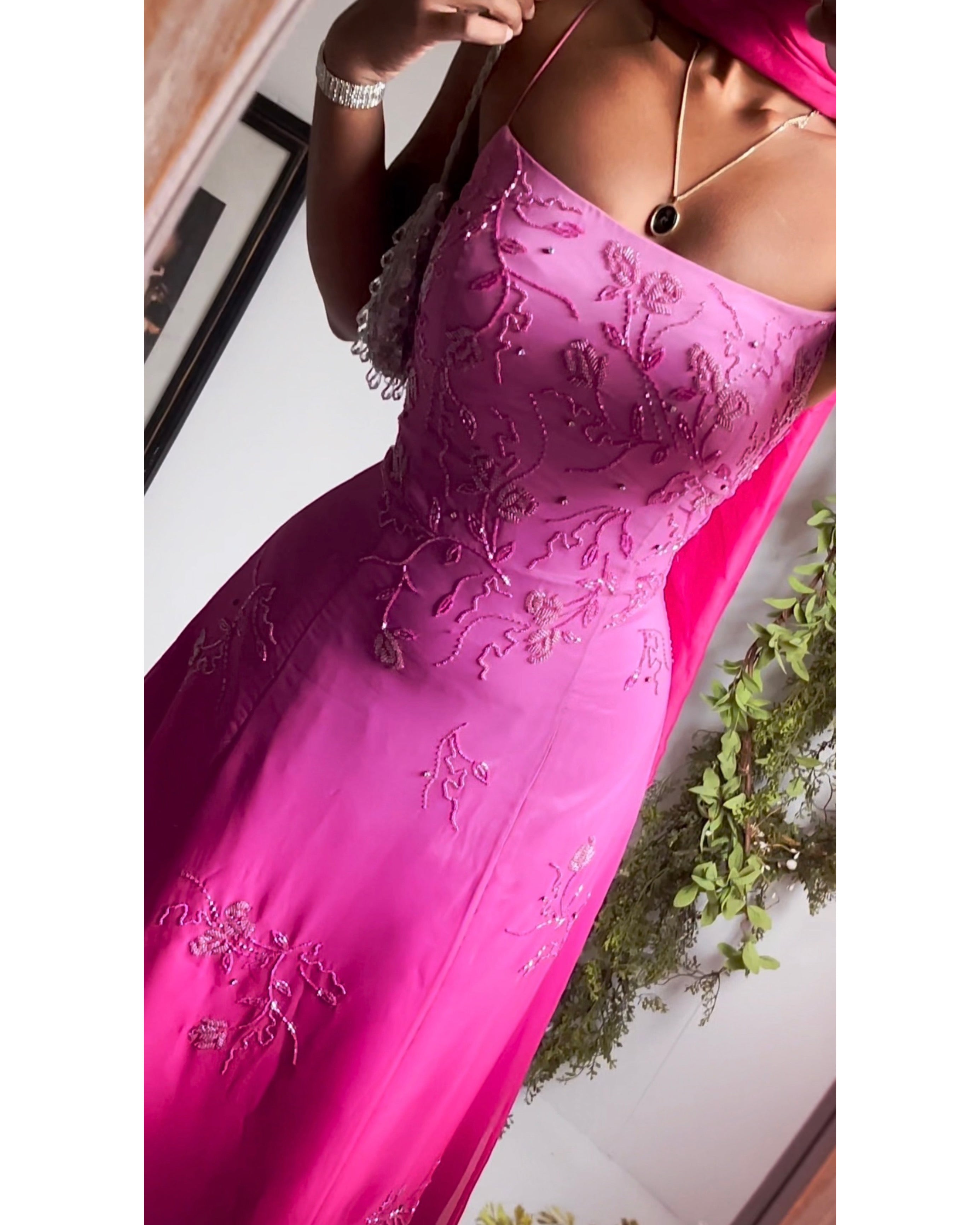Rare Ombre Pink Beaded Gown with Sash