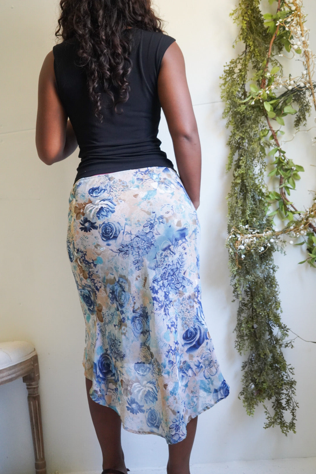 Y2K Beige and Blue Paisley Skirt