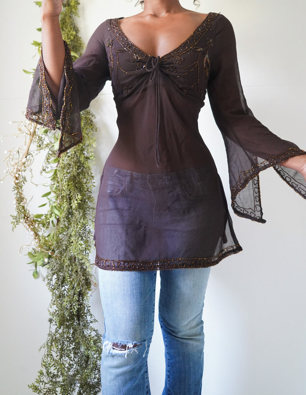 Y2K Beaded Detail Boho Fairy Top