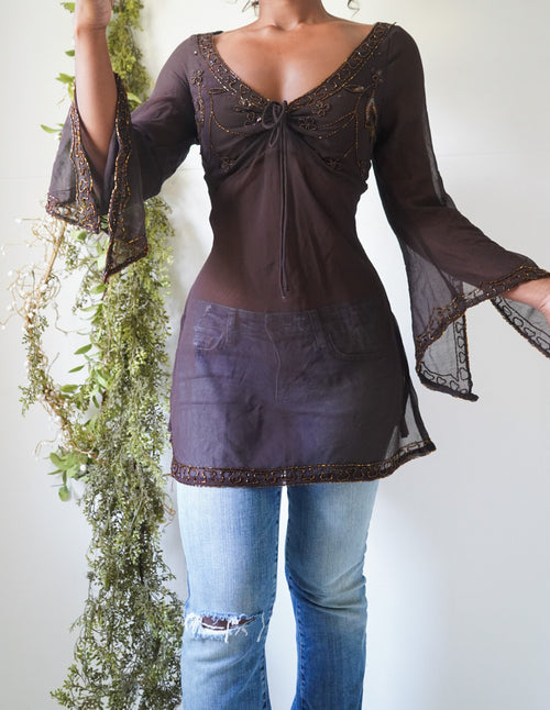 Y2K Beaded Detail Boho Fairy Top