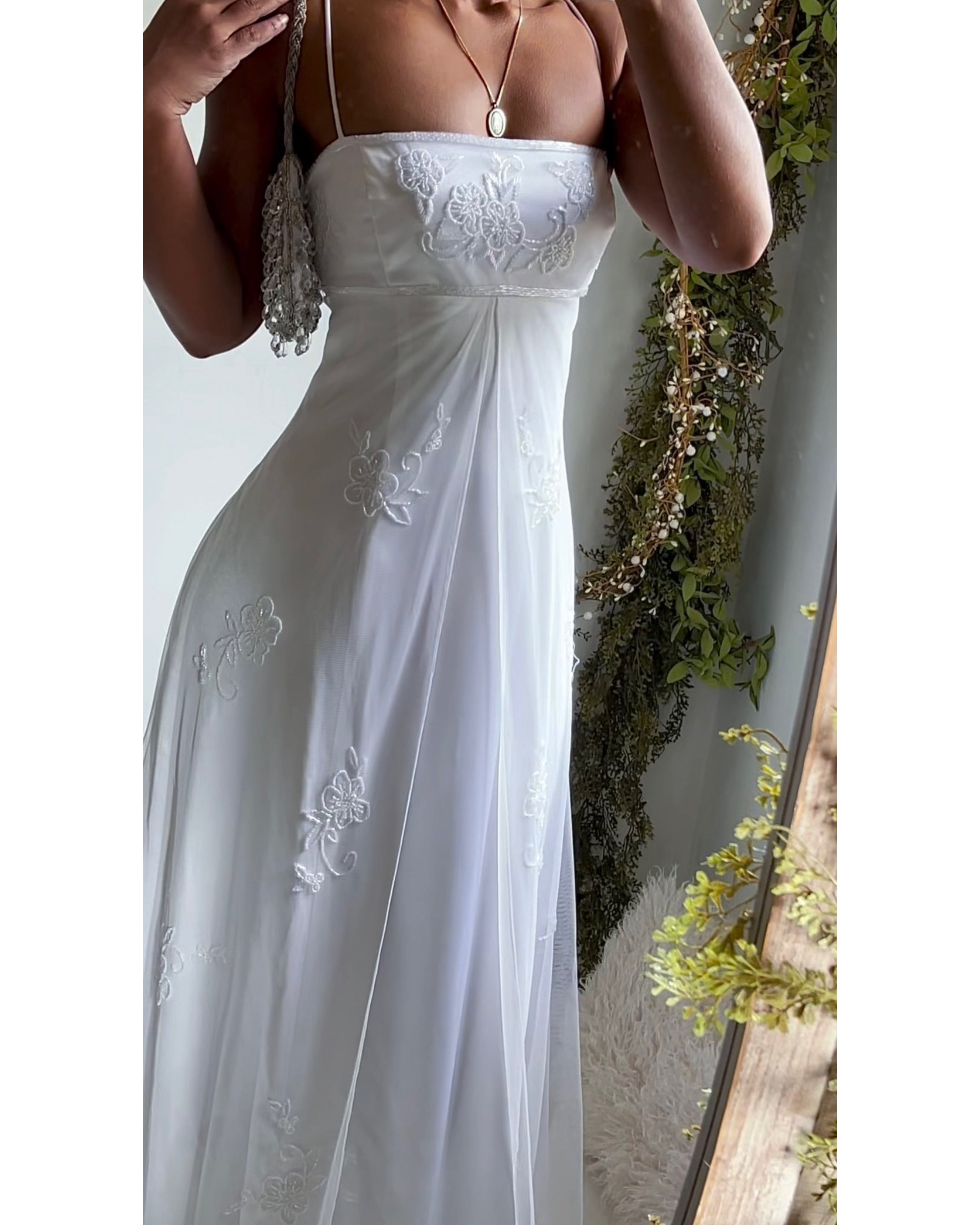 Rare Vintage White Beaded Split Front Gown