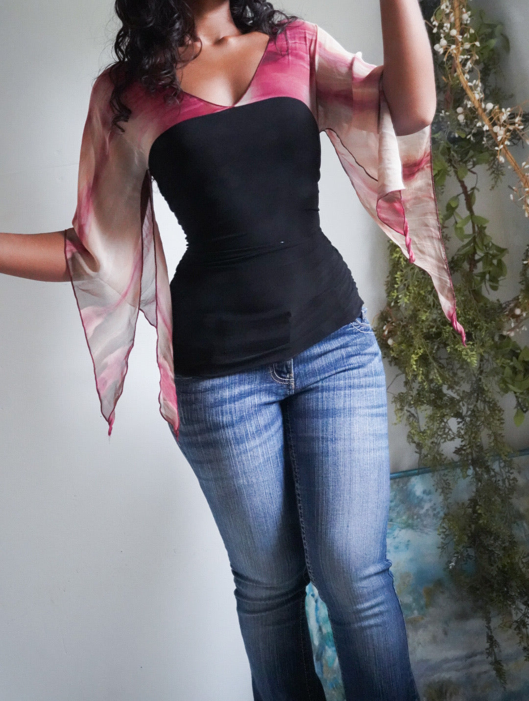 Y2K Ruched Angel Sleeve Top