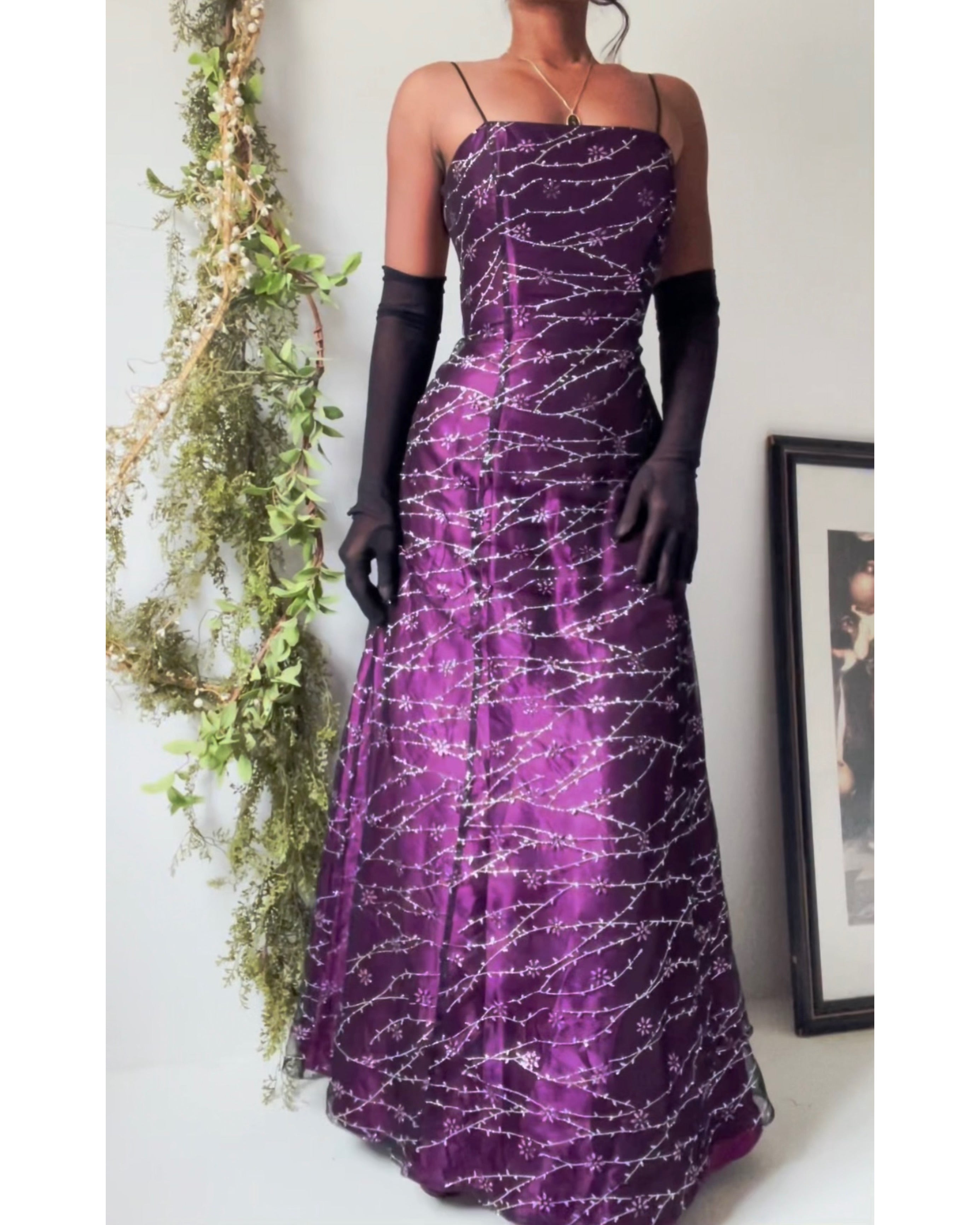 Purple Layered Glitter Floral Gown