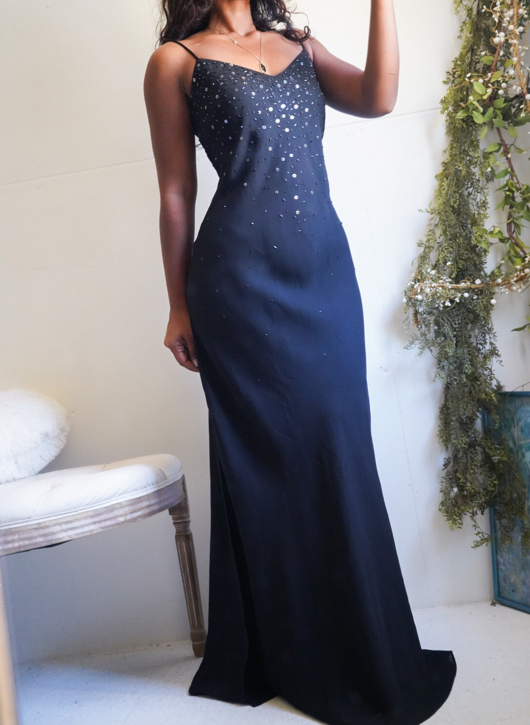 Y2K Embellished Detail Black Gown