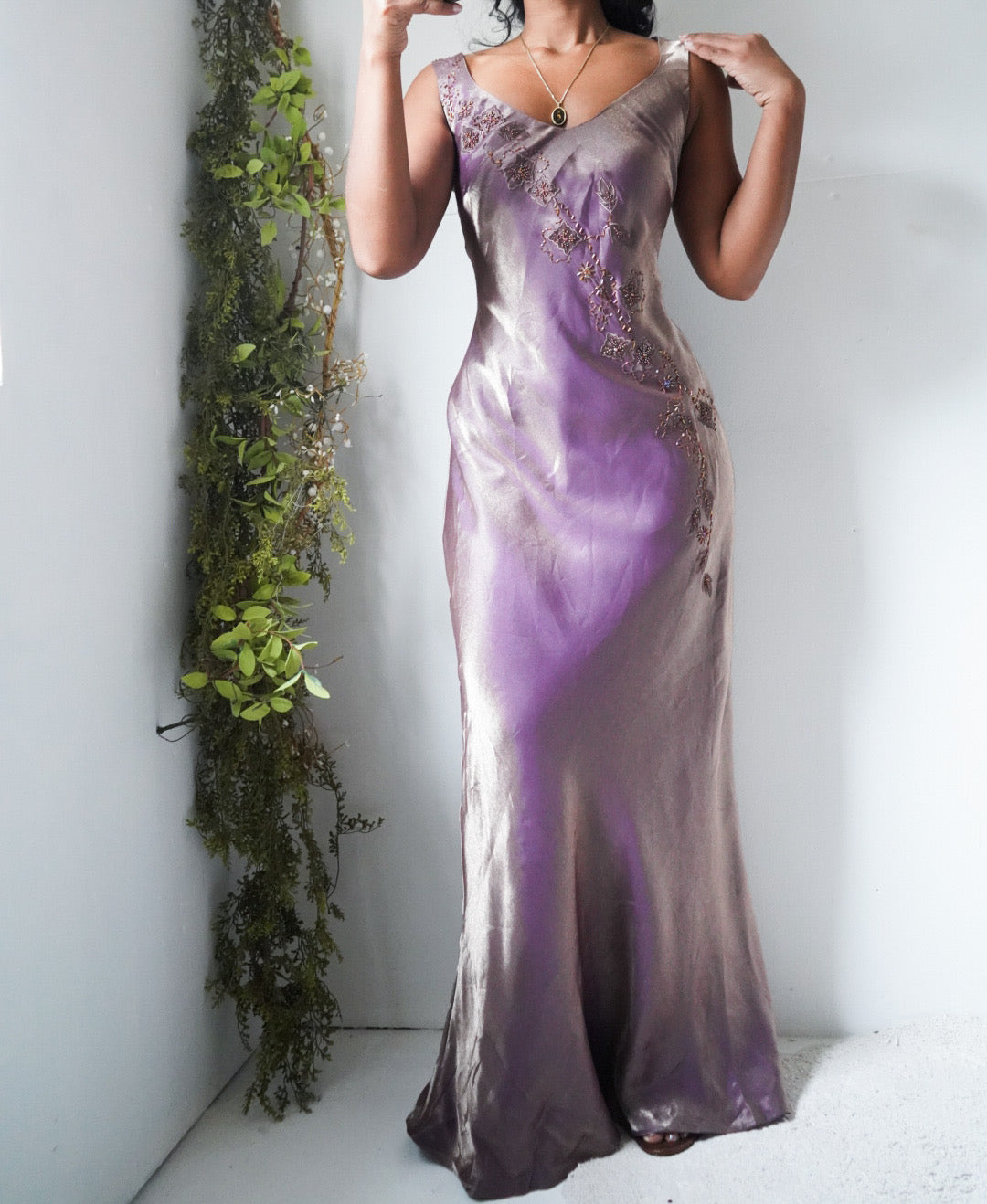 Y2K Lilac/Gold Iridescent Beaded Gown