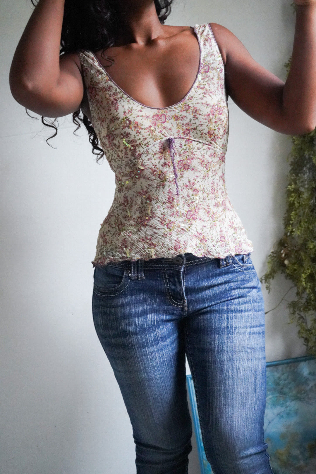 Y2K Dainty Floral Silk Top