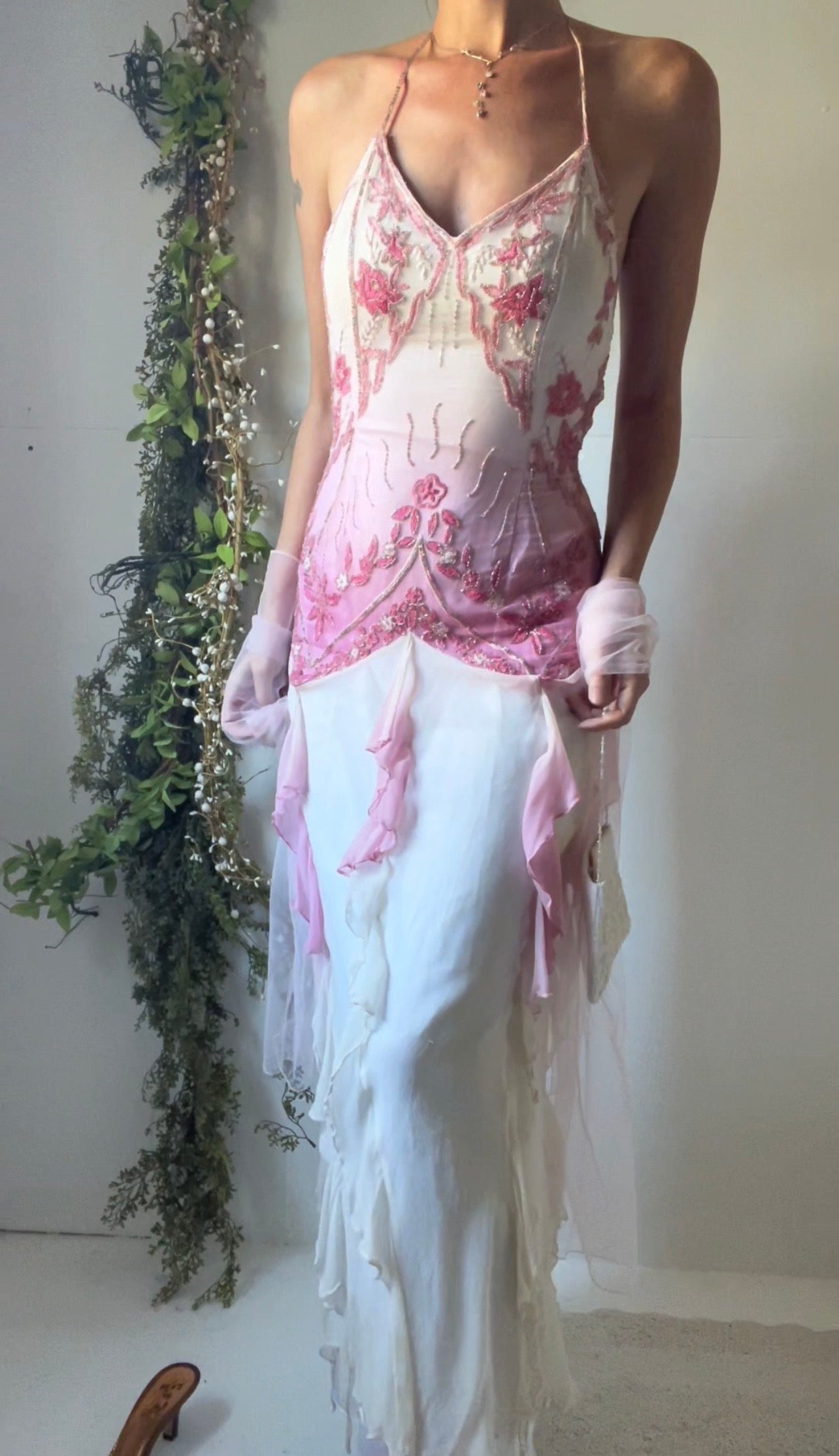 Y2k Silk Pink and White Ombre Fairy Gown