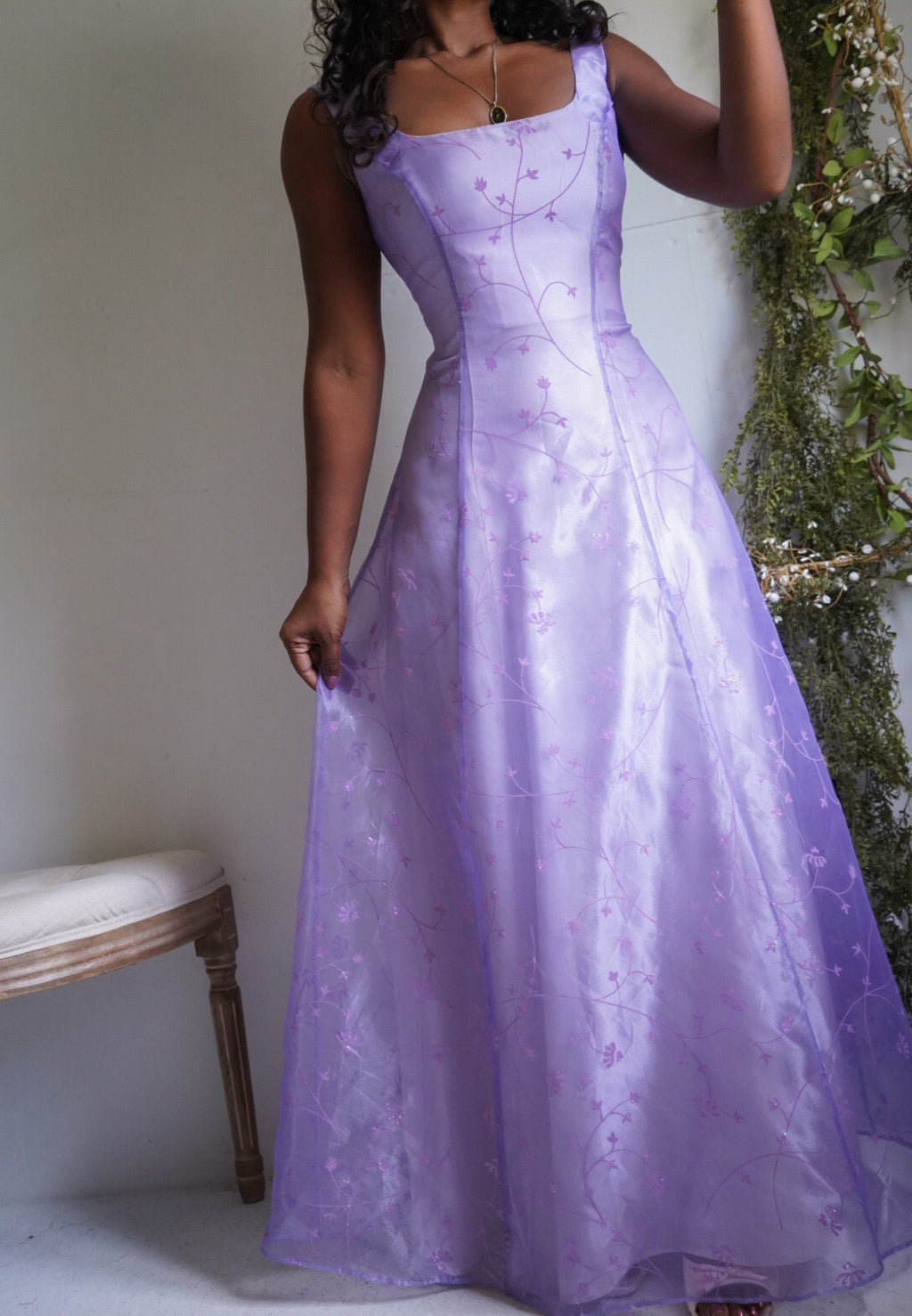 Y2K Lavender Organza Burnout Gown